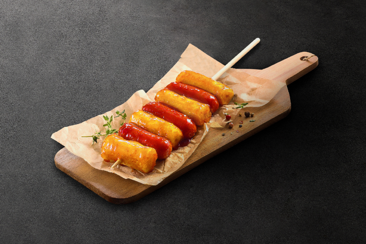 BBQ So-tteok (Sausage & Rice Cake Skewer)